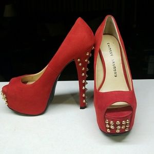 Chinese Laundry Red Studded Peep Toe Pumps